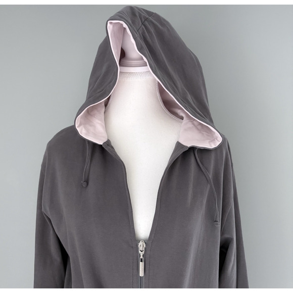 Jasper Conran Large Zip-Up Hoodie Jacket Drawstring Waist Gray Pink Minimalist - Picture 9 of 13